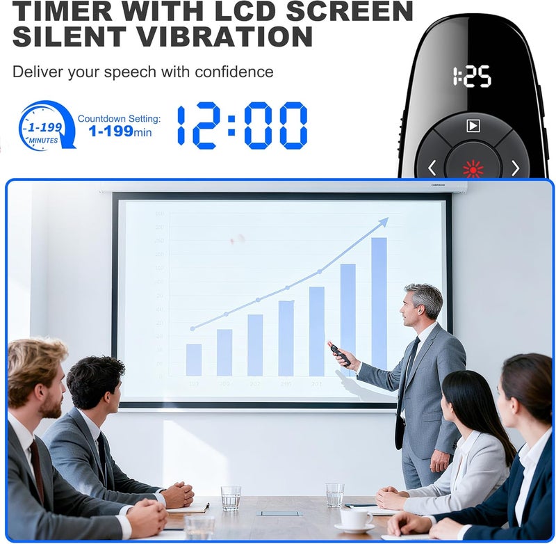 DinoFire USB C Rechargeable Presentation Clicker Wireless Presenter Remote for PowerPoint Presentations with Timer - Image 2